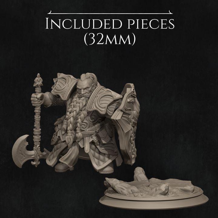 Epic Dwarf Warrior Miniature | Fantasy Resin Model | 32mm / 75mm / 140mm | Tabletop RPG, Wargaming, D&D, Display Figure