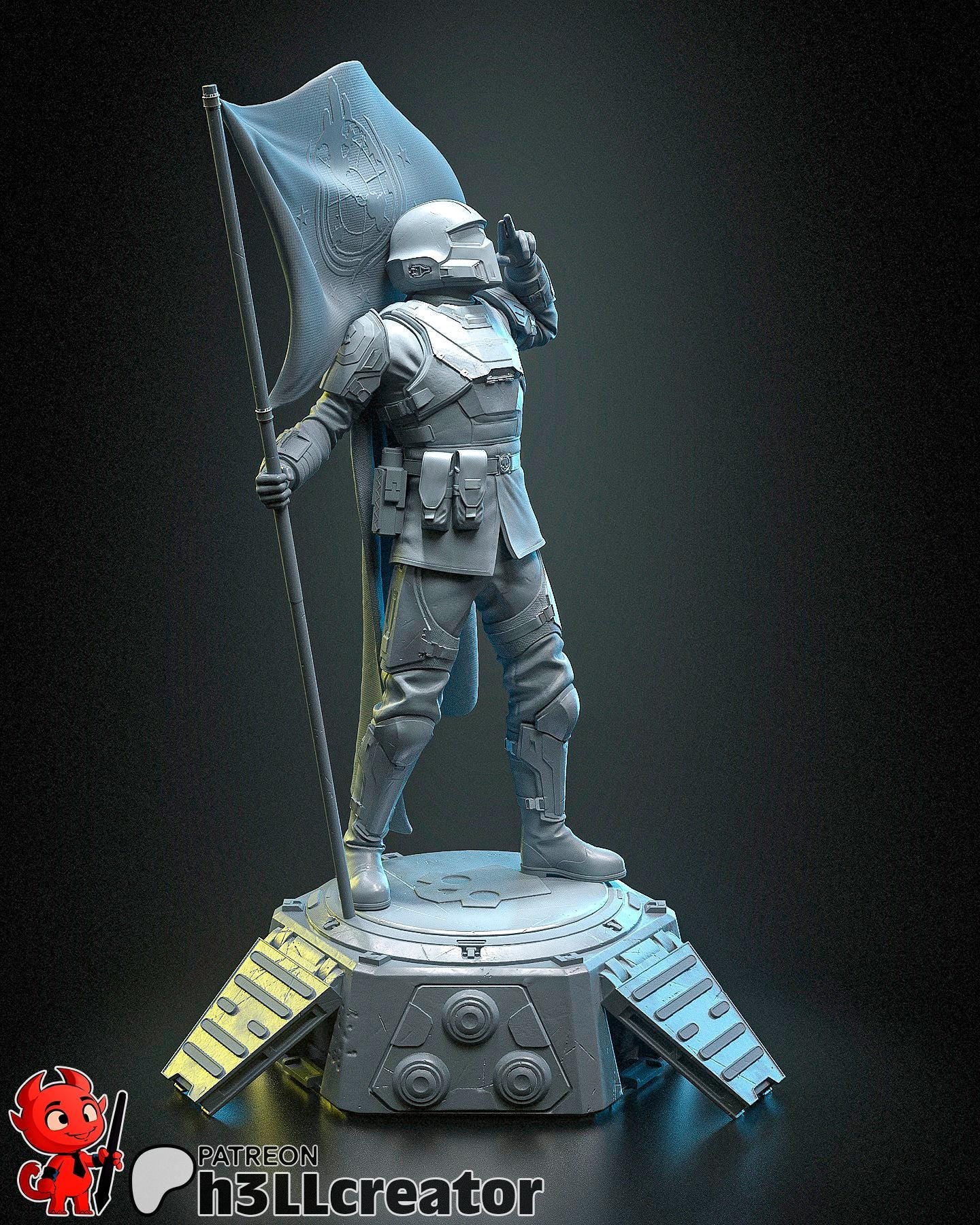 Sci-Fi Vanguard Trooper Statue | 1/12 Scale Detailed Resin Soldier | Unpainted Miniature Figure with Flag & Display Base | Diver | Heck Dive