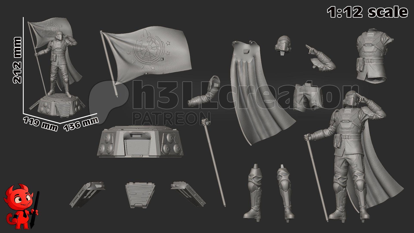 Sci-Fi Vanguard Trooper Statue | 1/12 Scale Detailed Resin Soldier | Unpainted Miniature Figure with Flag & Display Base | Diver | Heck Dive