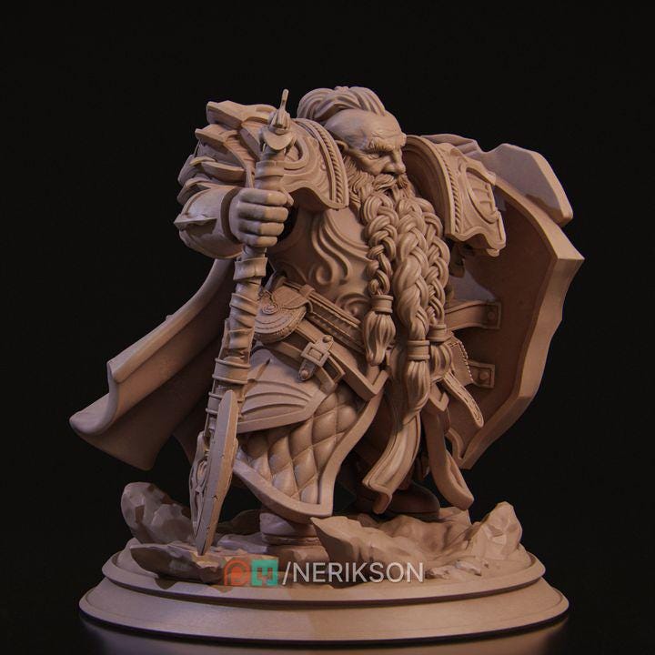 Epic Dwarf Warrior Miniature | Fantasy Resin Model | 32mm / 75mm / 140mm | Tabletop RPG, Wargaming, D&D, Display Figure