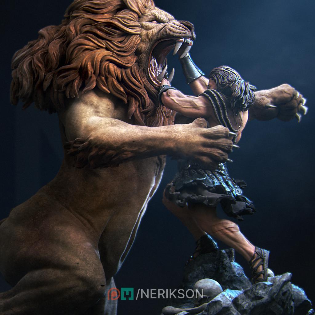 Heracles | Nemean Lion | Mythos | Mythical | Greek | Demigod | Greek Pantheon | Greek Gods | Demi Human | Lion | Diorama