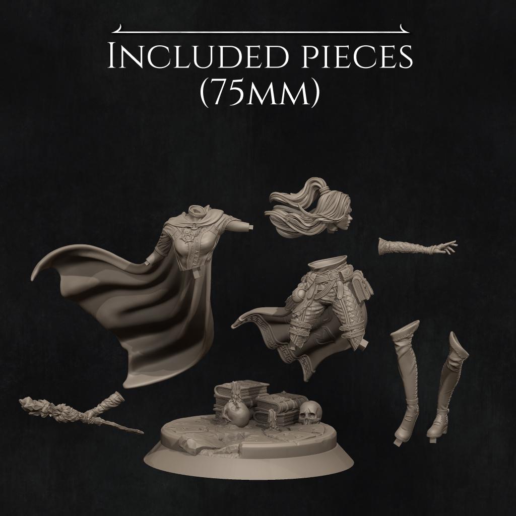 Elf Mage – Fantasy Sorceress Miniature | 32mm / 75mm / 140mm Resin Model