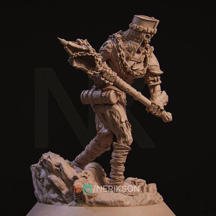 Undead Brute Miniature | 32mm Resin Heavy Undead Warrior for DnD & Tabletop RPG | Chainbound Bonecrusher | Unpainted Fantasy Model