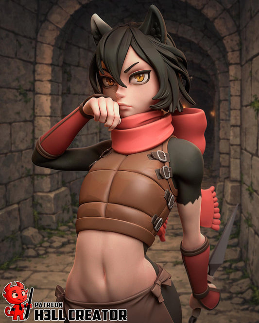 Izutsumi Cat Girl Rogue Resin Miniature 1:10 Fantasy Beastfolk Figure DnD RPG Character Statue Unpainted Painter Collectible