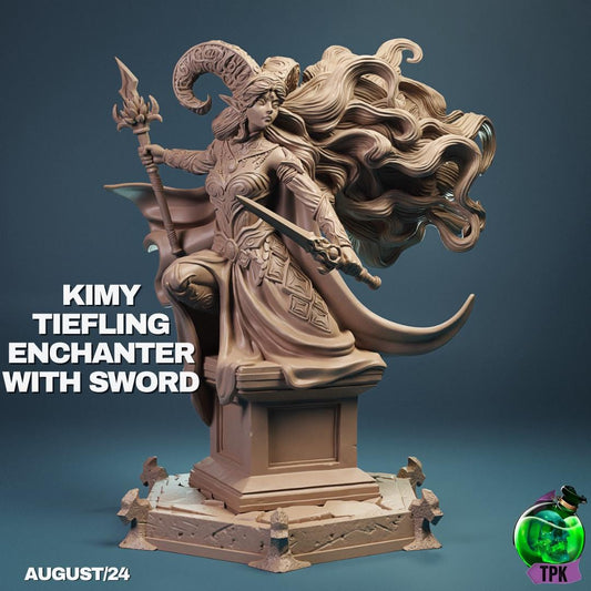Kimmy | Tiefling | Enchantress | Sorceress | DnD | Fantasy | Miniature | 32mm | TPRPG | Swordswoman | Magical | Witch | Warrior