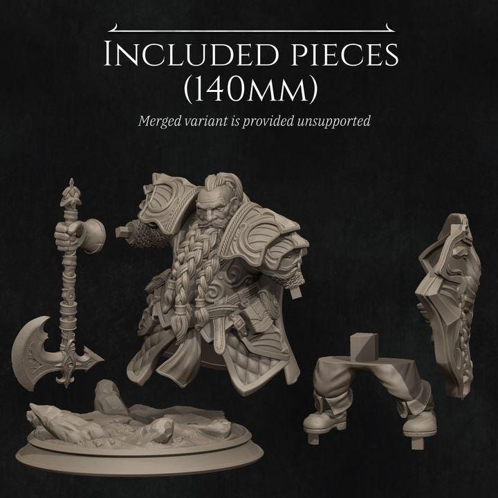 Epic Dwarf Warrior Miniature | Fantasy Resin Model | 32mm / 75mm / 140mm | Tabletop RPG, Wargaming, D&D, Display Figure