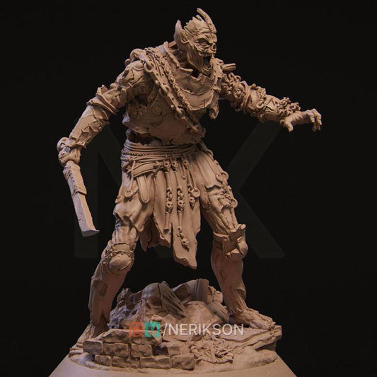 Undead Fighter Miniature | 32mm Resin Mercenary Wight for DnD & Tabletop RPG | Skeleton Warrior with Sword | Unpainted Fantasy Model