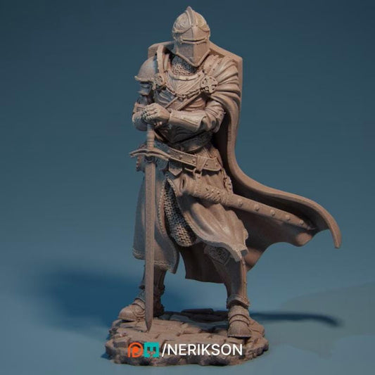 Human Paladin Miniature | 28mm 32mm Scale Knight Model | Unpainted Resin DnD Mini for Tabletop RPGs & Wargames