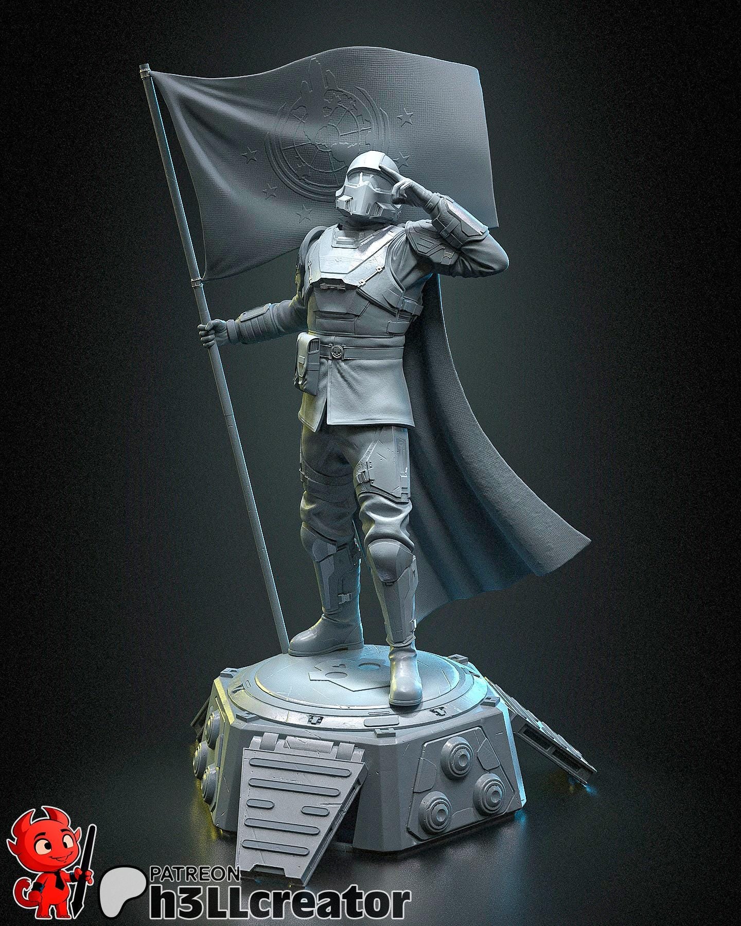 Sci-Fi Vanguard Trooper Statue | 1/12 Scale Detailed Resin Soldier | Unpainted Miniature Figure with Flag & Display Base | Diver | Heck Dive