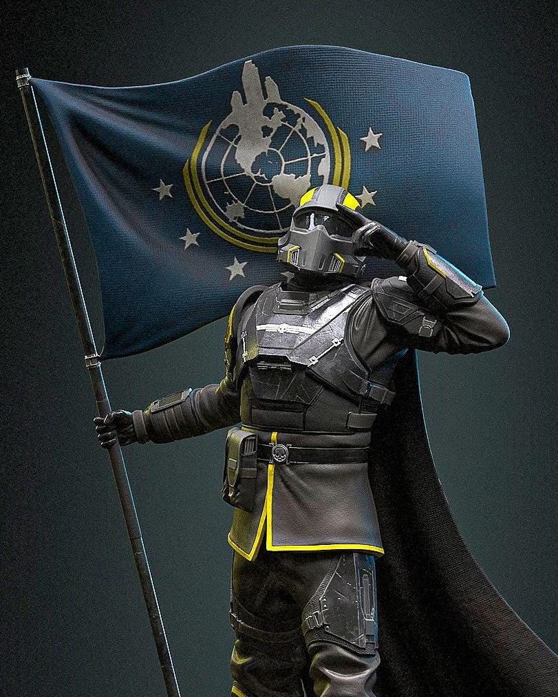 Sci-Fi Vanguard Trooper Statue | 1/12 Scale Detailed Resin Soldier | Unpainted Miniature Figure with Flag & Display Base | Diver | Heck Dive