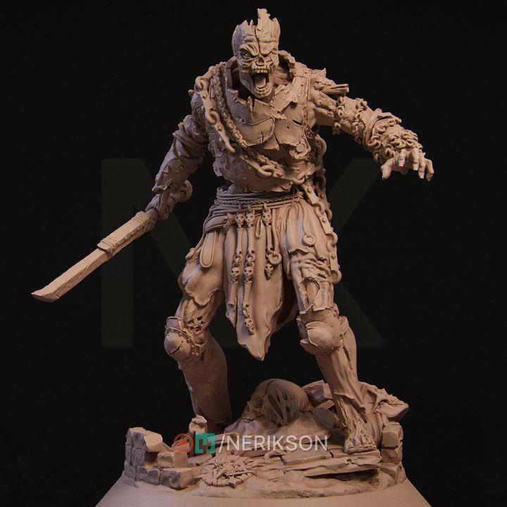 Undead Fighter Miniature | 32mm Resin Mercenary Wight for DnD & Tabletop RPG | Skeleton Warrior with Sword | Unpainted Fantasy Model