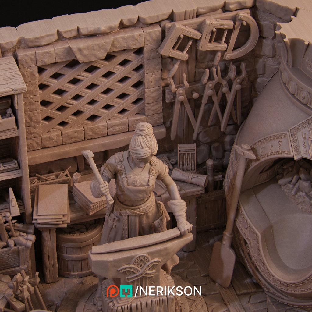 Lara | Girl Boss | Fantasy | Dungeon and Dragons | Medieval | Town | Blacksmith | Smith | Smithy | Workshop | Sword | Warrior | Support