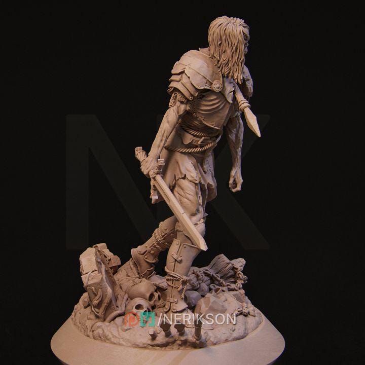 Skeletal Warrior Miniature | 32mm Resin Undead Zombie Fighter for DnD & Tabletop RPG | Graveborn Swordbearer | Unpainted Fantasy Model