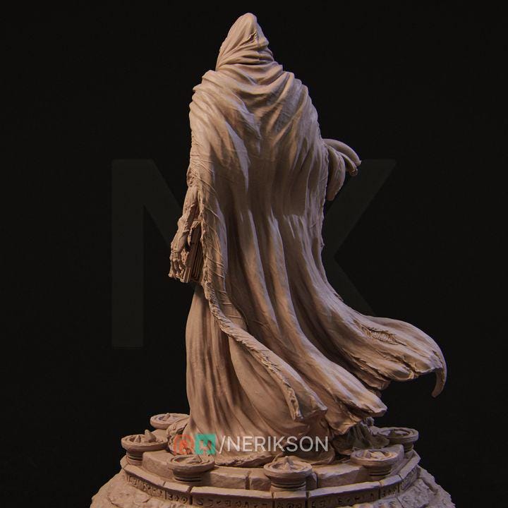 Undead Sorcerer Miniature | 32mm Resin Dark Mage for DnD & Tabletop RPG | Grimdark Hooded Lich Model | Unpainted Fantasy Figure