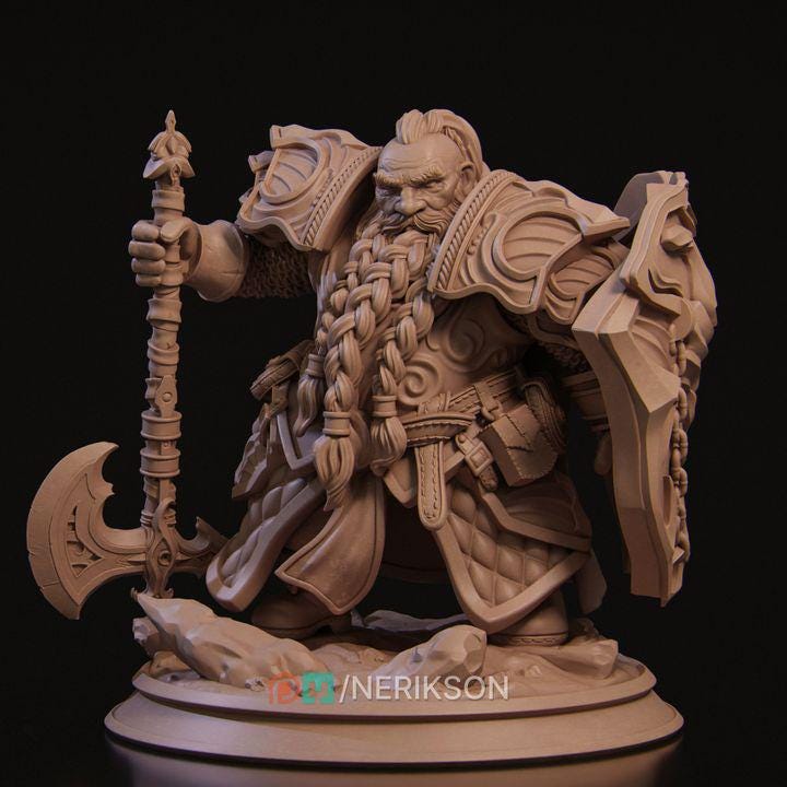 Epic Dwarf Warrior Miniature | Fantasy Resin Model | 32mm / 75mm / 140mm | Tabletop RPG, Wargaming, D&D, Display Figure