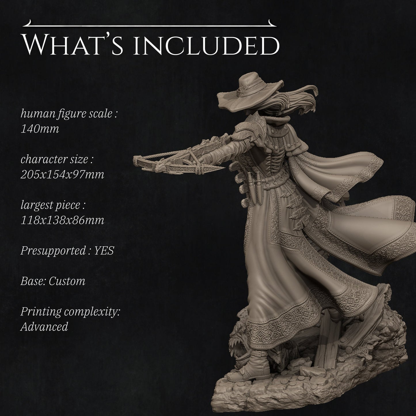 Valeria | Vampire Hunter | Vampire | Large Model | Fantasy | Lore | Huntress | Hunter | Medieval | Rogue | Assassin | Crossbow | Detailed |