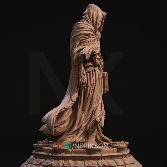 Undead Sorcerer Miniature | 32mm Resin Dark Mage for DnD & Tabletop RPG | Grimdark Hooded Lich Model | Unpainted Fantasy Figure