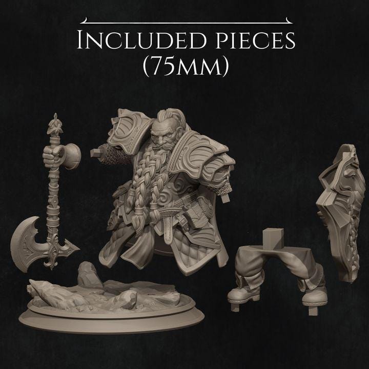 Epic Dwarf Warrior Miniature | Fantasy Resin Model | 32mm / 75mm / 140mm | Tabletop RPG, Wargaming, D&D, Display Figure
