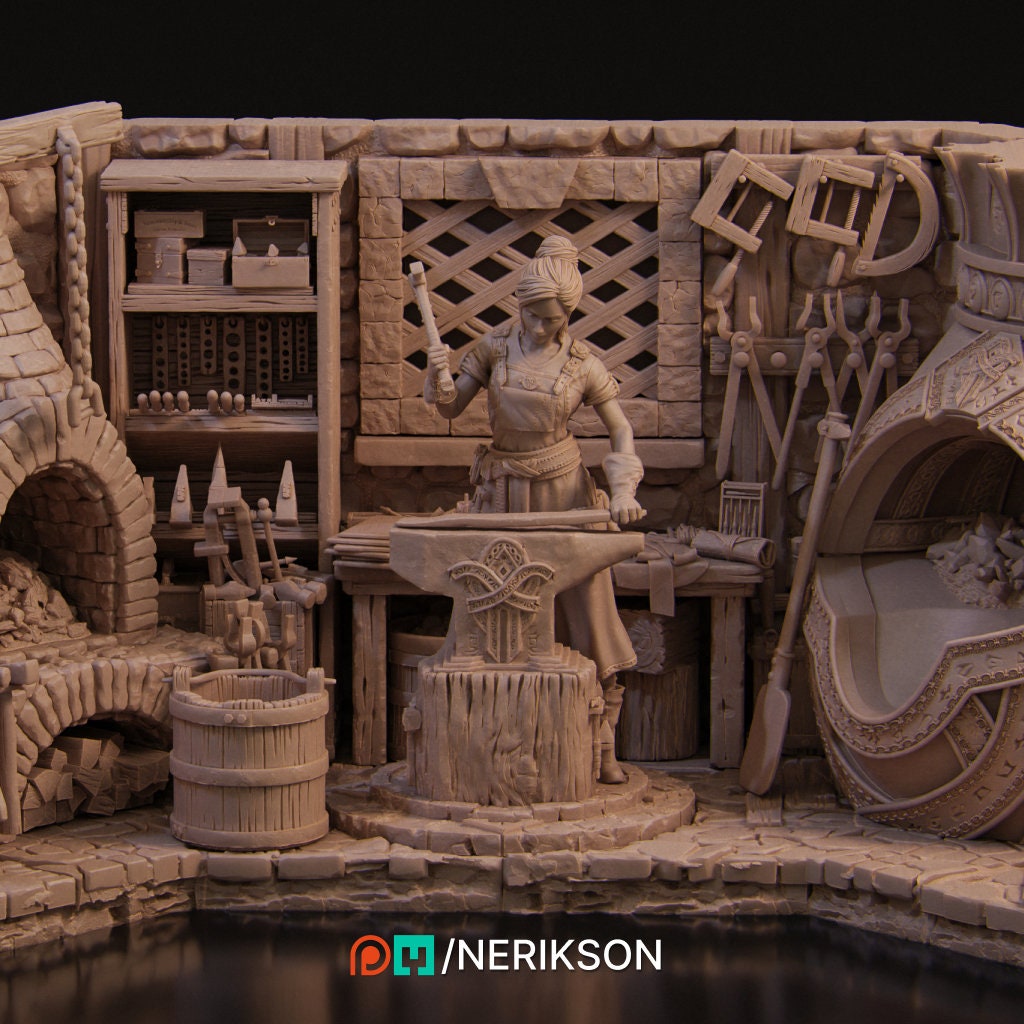 Lara | Girl Boss | Fantasy | Dungeon and Dragons | Medieval | Town | Blacksmith | Smith | Smithy | Workshop | Sword | Warrior | Support