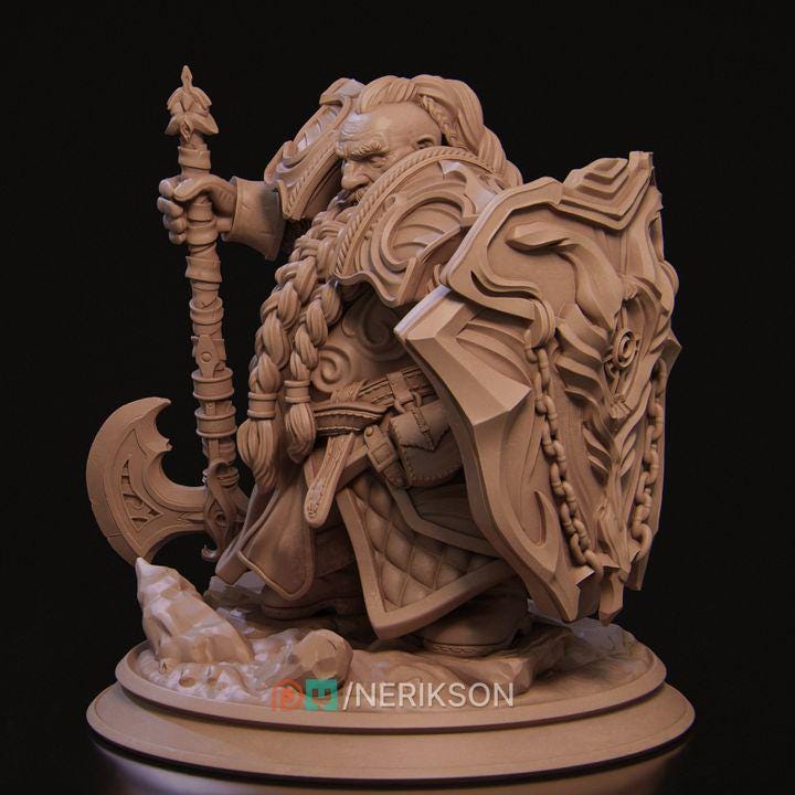 Epic Dwarf Warrior Miniature | Fantasy Resin Model | 32mm / 75mm / 140mm | Tabletop RPG, Wargaming, D&D, Display Figure