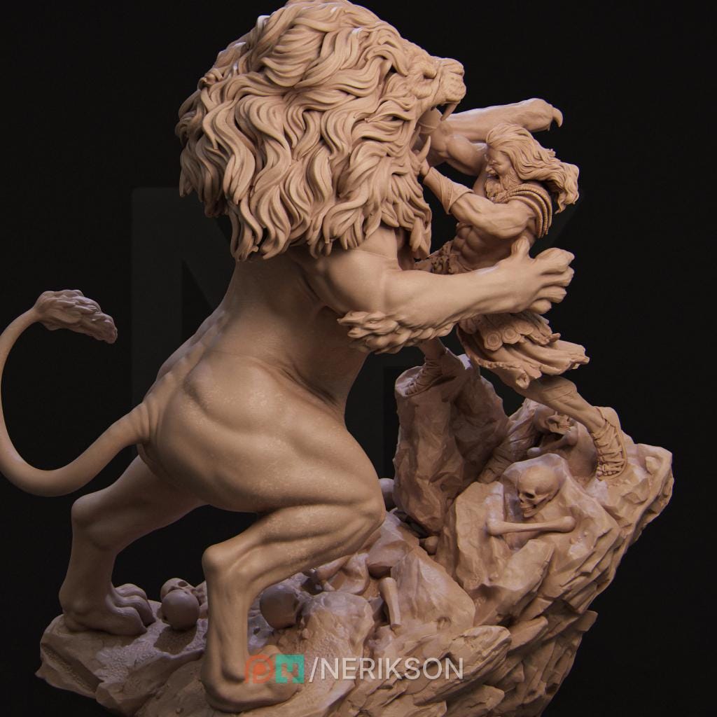 Heracles | Nemean Lion | Mythos | Mythical | Greek | Demigod | Greek Pantheon | Greek Gods | Demi Human | Lion | Diorama