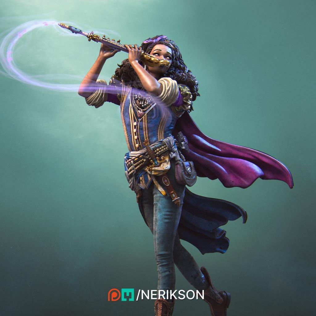 Inithia | Bard | Female Bard | Flute | Fantasy | DnD | Dungeon and Dragons | Medieval | Character | Model | Figurine