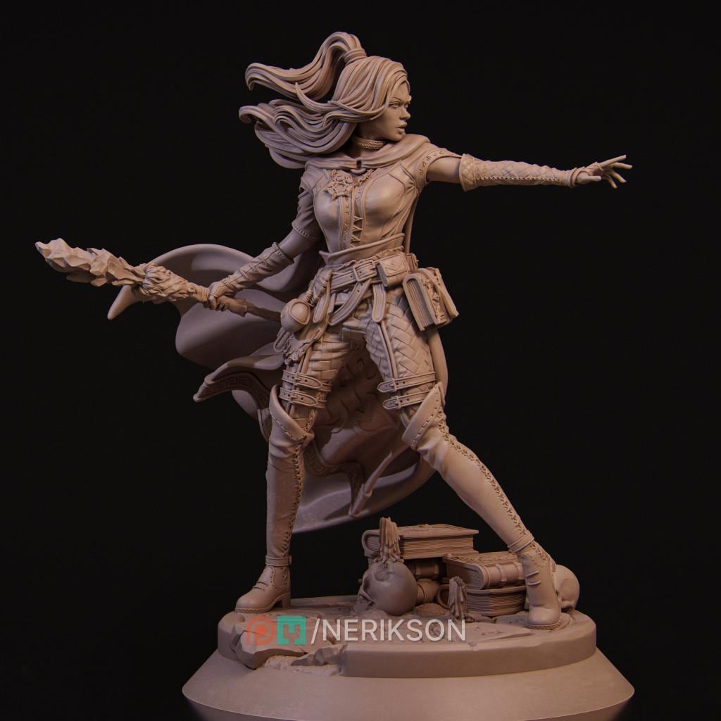 Elf Mage – Fantasy Sorceress Miniature | 32mm / 75mm / 140mm Resin Model