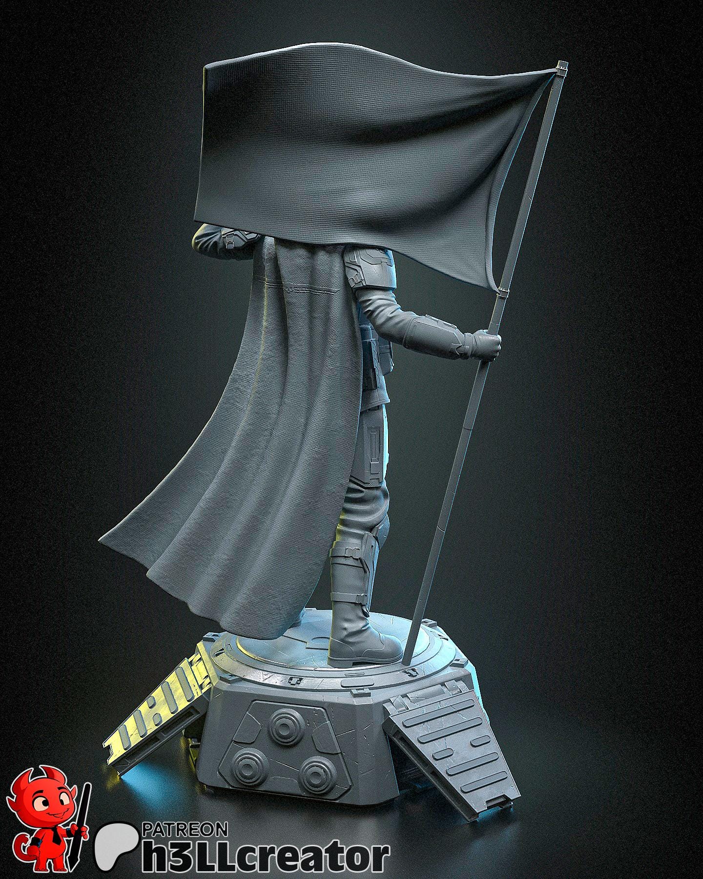 Sci-Fi Vanguard Trooper Statue | 1/12 Scale Detailed Resin Soldier | Unpainted Miniature Figure with Flag & Display Base | Diver | Heck Dive