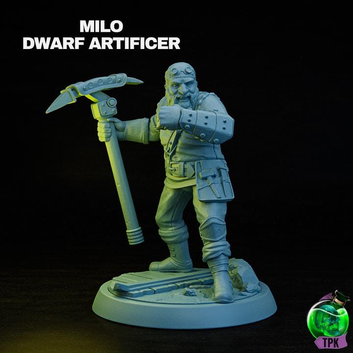 Milo | Dwarven Artificer | Artificer | Dwarf | Warrior | Miner | Pickaxe | Fantasy | Blacksmith | Smith | Fantasy | DnD | 32mm