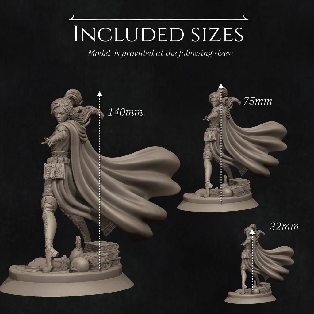 Elf Mage – Fantasy Sorceress Miniature | 32mm / 75mm / 140mm Resin Model