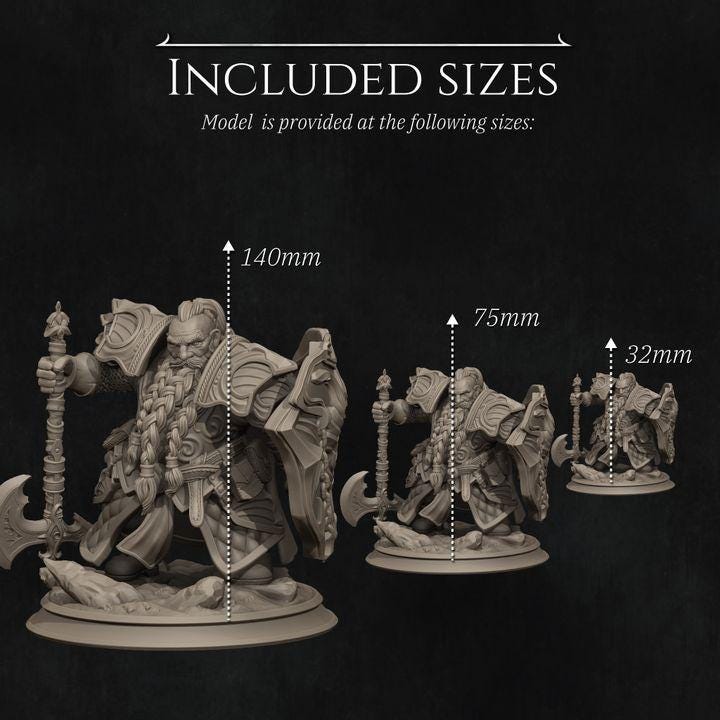 Epic Dwarf Warrior Miniature | Fantasy Resin Model | 32mm / 75mm / 140mm | Tabletop RPG, Wargaming, D&D, Display Figure