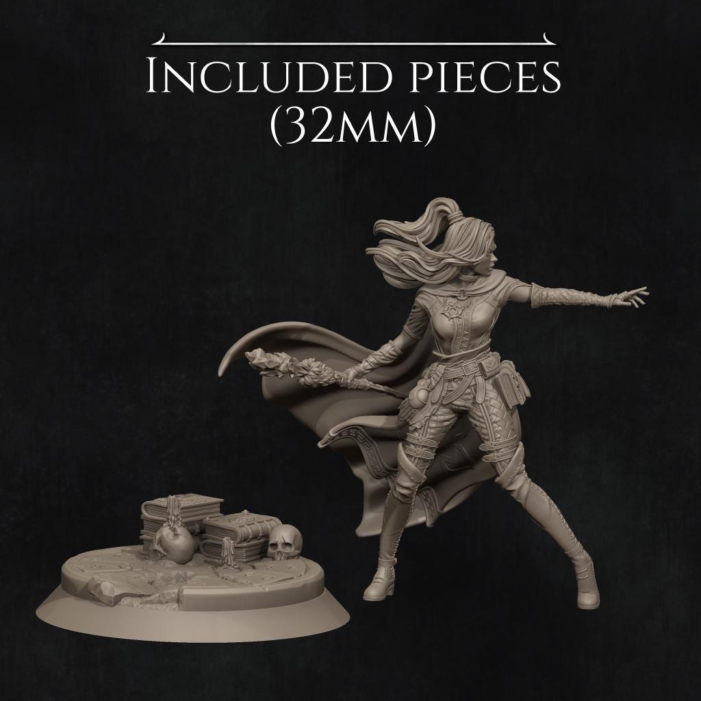 Elf Mage – Fantasy Sorceress Miniature | 32mm / 75mm / 140mm Resin Model