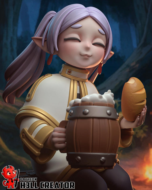 Frieren – Fantasy Elf Mage Figurine | 3D Printed Resin Statue | Unpainted Collectible Miniature | Anime-Style Elf Priest Girl |