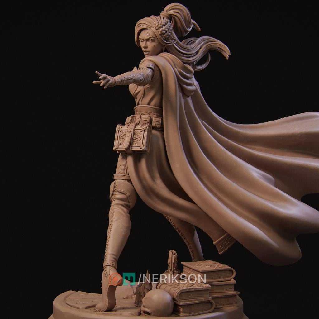 Elf Mage – Fantasy Sorceress Miniature | 32mm / 75mm / 140mm Resin Model