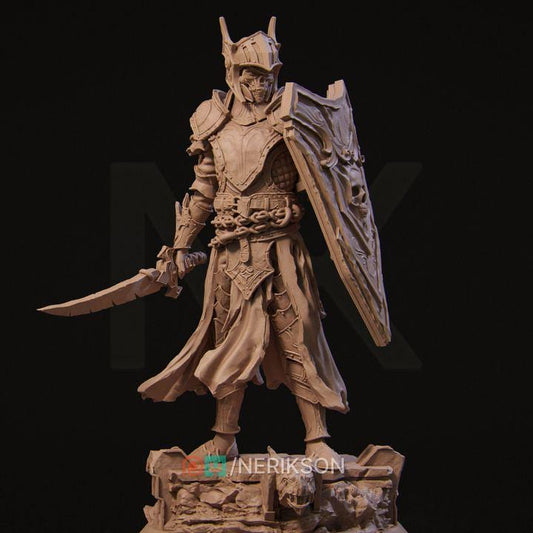 Undead Knight Miniature | 32mm Resin Dark Paladin Model for DnD & Tabletop RPG | Skeleton Warrior with Shield | Unpainted Fantasy Figure