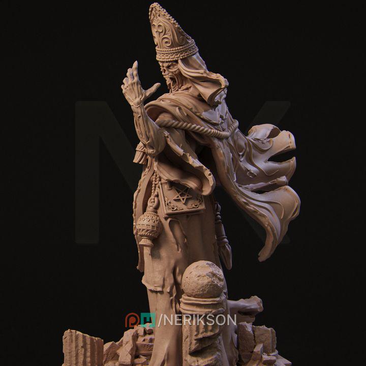 Undead Priest Miniature | 32mm Resin Model for DnD & Tabletop RPGs | Grim Cleric Necromancer Mini | Unpainted Fantasy Figure