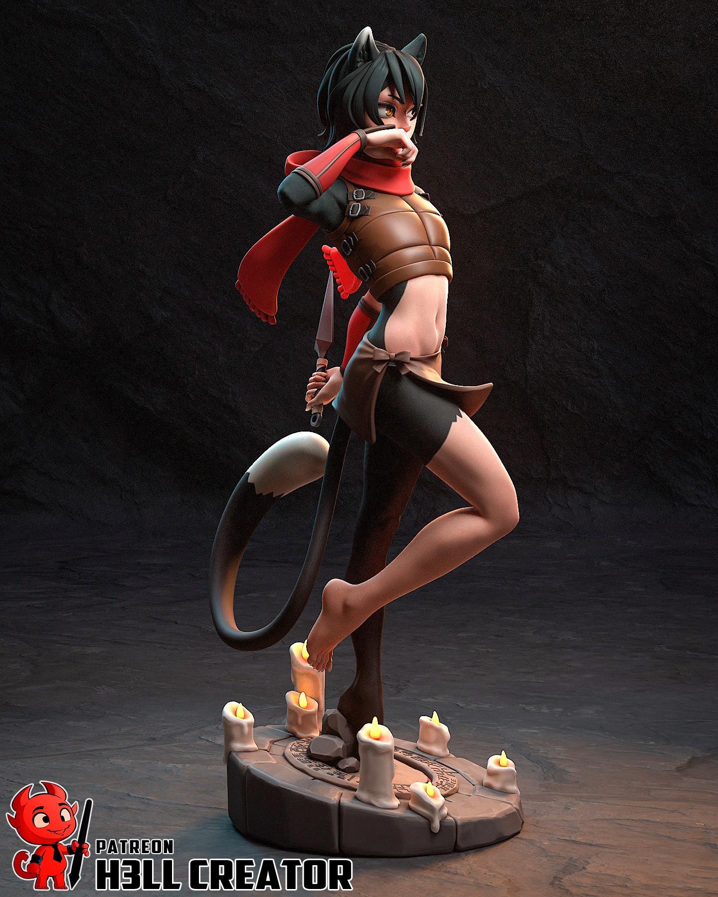 Izutsumi Cat Girl Rogue Resin Miniature 1:10 Fantasy Beastfolk Figure DnD RPG Character Statue Unpainted Painter Collectible