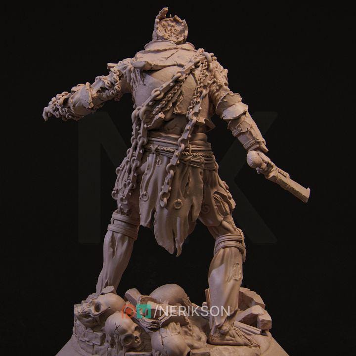 Undead Fighter Miniature | 32mm Resin Mercenary Wight for DnD & Tabletop RPG | Skeleton Warrior with Sword | Unpainted Fantasy Model