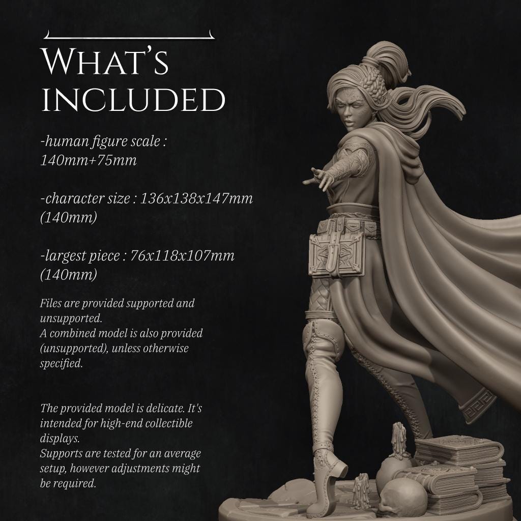 Elf Mage – Fantasy Sorceress Miniature | 32mm / 75mm / 140mm Resin Model
